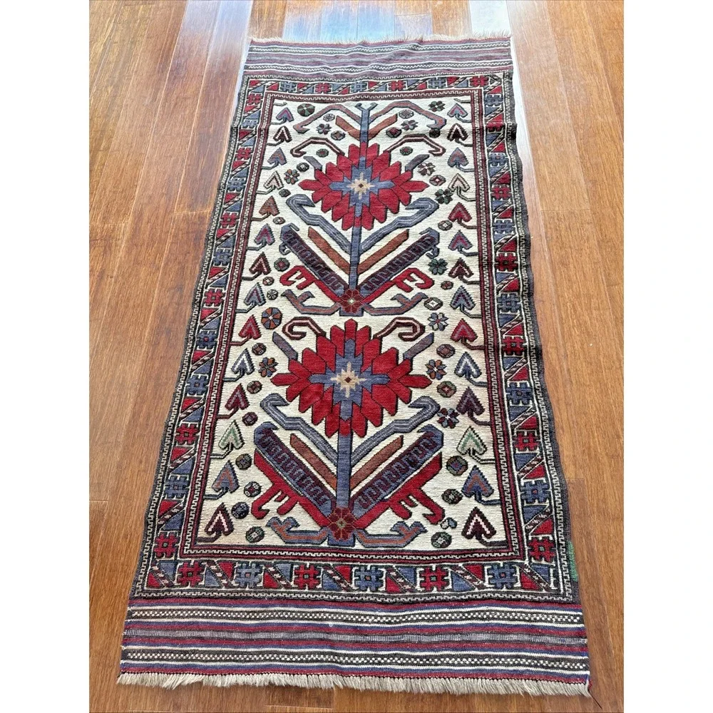 Kilim Wool‎ Foot Runner Caucasian Flatweave Rug Boho Decor 74 x 35 in